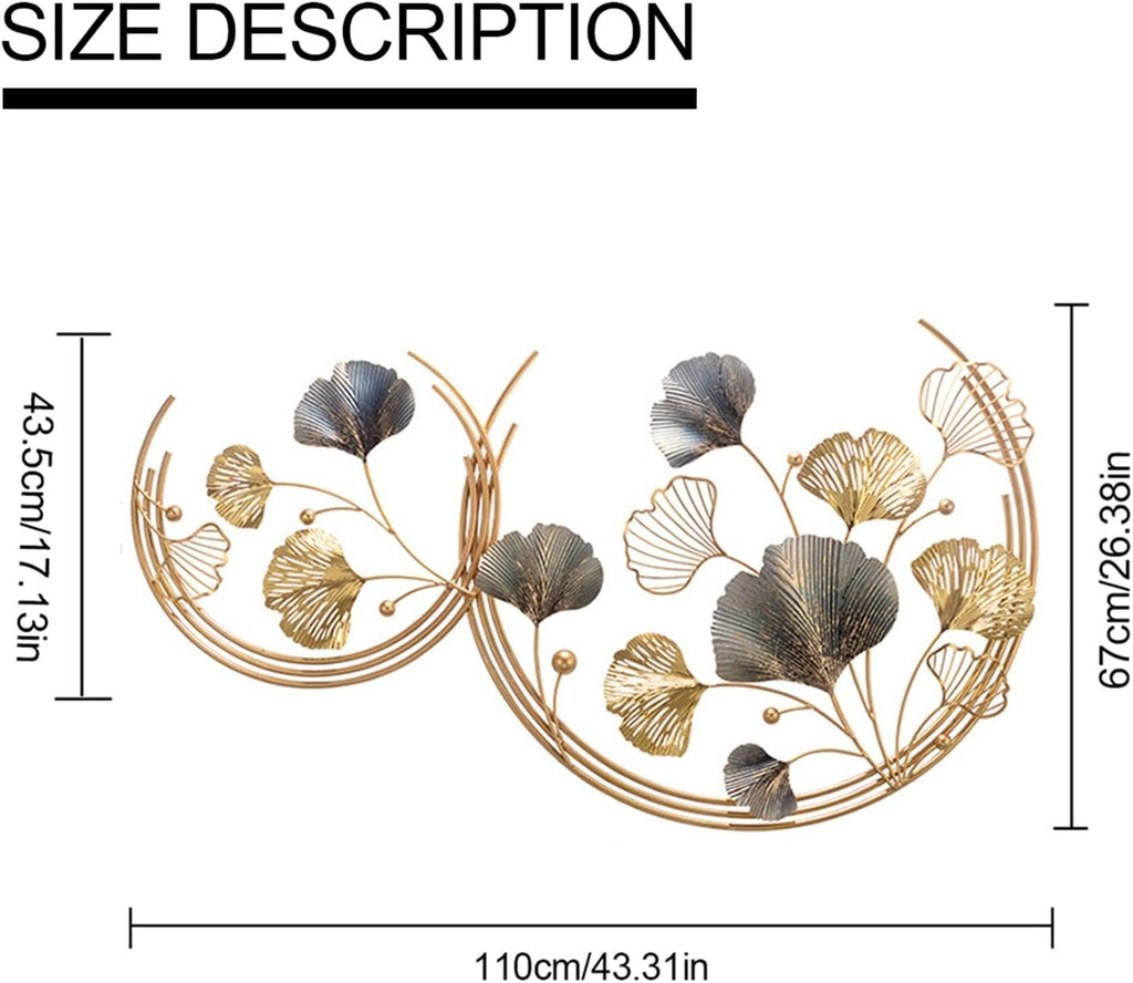 CDDUOLA 3D Room Wall Decor, Handmade Art Metal Round Golden Ginkgo Leaf Decorative Wall Sculpture for Home Living Room And Bedroom, 2 Pack
