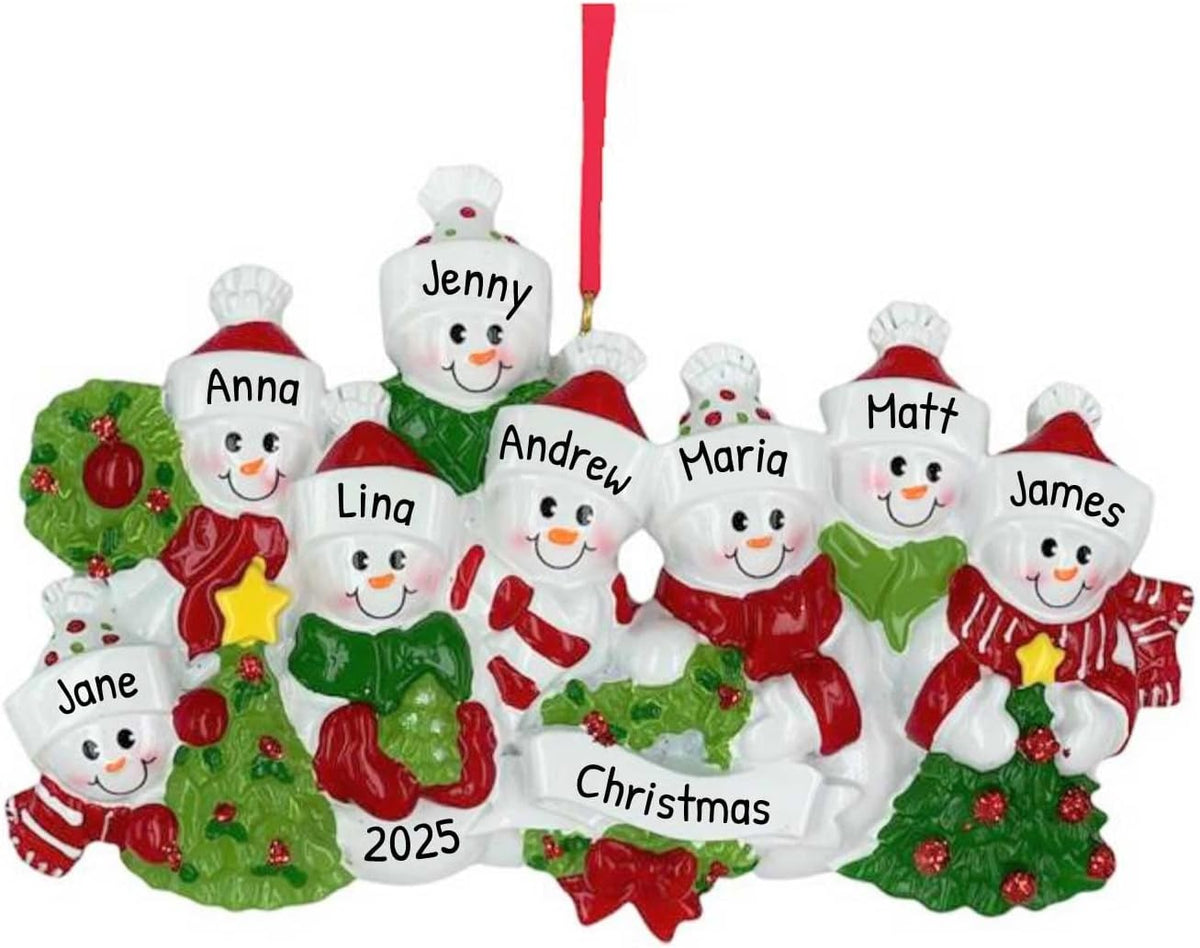 3D Snowman Family of 8 Ornament 2025 Personalized Family Christmas Ornaments 2025 | Snow People Personalized Tree Ornaments for Grandchildren, Siblings & Grandkids of Eight Ornament Snowmen Small Tree