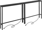 ELYKEN 2 Pack 5.9" Narrow Console Sofa Table with Power Outlets, 5.9" Dx39.4 Wx31.1 H Long Black Behind Couch Table with Metal Frame and Charge Station with 6.5’ Extension Cord
