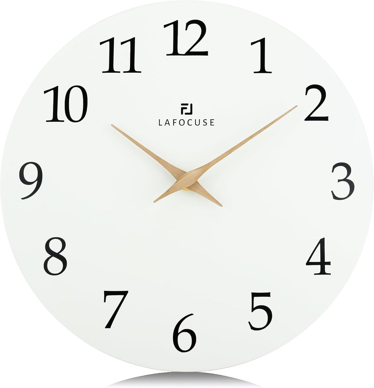 Lafocuse 12 Inch Silent White Wall Clock Battery Operated for Living Room Decor, Simple Minimalist Wooden Wall Clock for Kitchen Bedroom Office