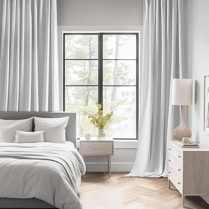 MIULEE Greyish White Back Tab Blackout Curtains 52x63 Inches Long 2 Panels | - Image 2