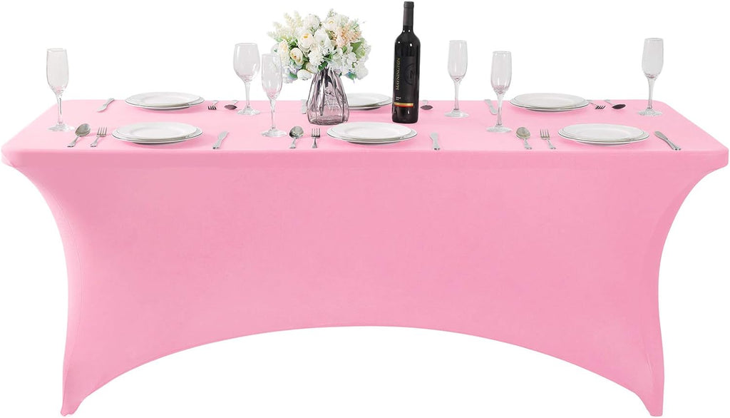SuperO 2Pack Waterproof Spandex Table Cover for 6FT Table Universal Fitted Stretch Tablecloth for Party, Banquet, Wedding and Events-Pink