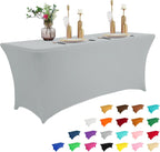 IVAPUPU 8FT Table Cloth for Rectangular Fitted Events Stretch Grey Table Covers Washable Cover Spandex Tablecloth Protector for Party, Wedding, Cocktail, Banquet, Festival