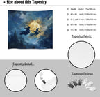 Spooky Halloween Witch Tapestry Wall Hanging Dark Fantasy Night Sky Aesthetic Print Flying Witches Under Full Moon Tapestries Horror Ghost Halloween Party Decor for Living Room Bedroom 50x60inch