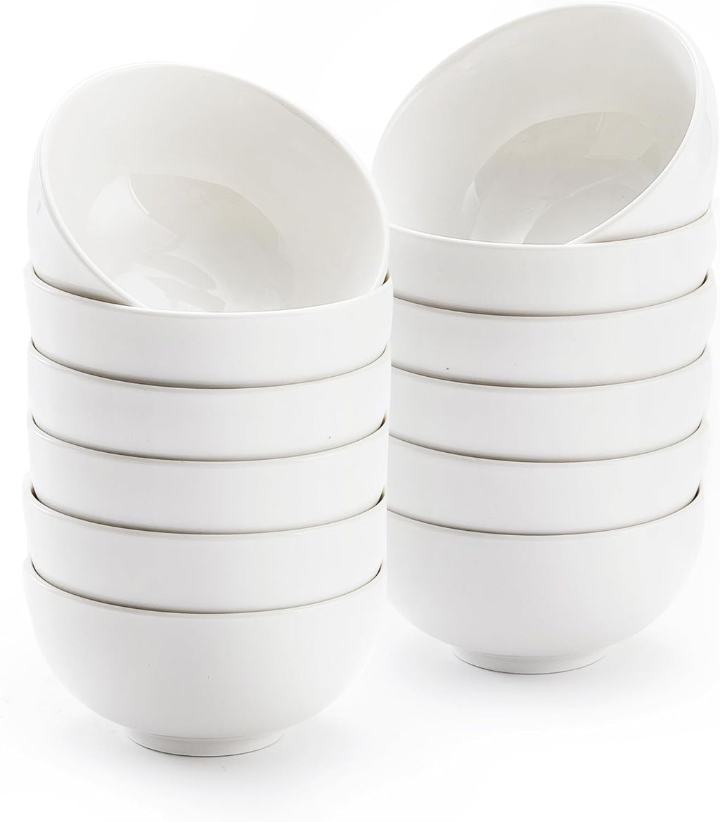 White 4.5in Small Ceramic Bowls 12 OZ, AntoKueh Cereal Bowls Set of 12 for Dessert, Rice, Jello, Family dressfamily gatherings, hosting dinner parties