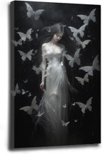 Vintage Gothic Feminine Canvas Wall Art Print Butterfly Poster Moody Female Wall Art Retro Artwork Dark College Decor for Home Bedroom24x36in Wood Framed