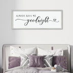 comurdyo Always Kiss Me Goodnight Sign for Bedroom Above bed Wall Decor 40''×15'' Large Wood Frame For Couples Over Bed Hanging Wall Art (White)