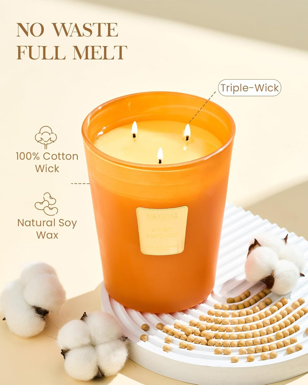 M&SENSE Sunset Mandarin Scented 35oz 150H Burn Time, 3-Wick Natural Aromatherapy Candle Highly Scented Long Lasting, Home Fragrance Housewarming Gifts New Home Gift Ideas