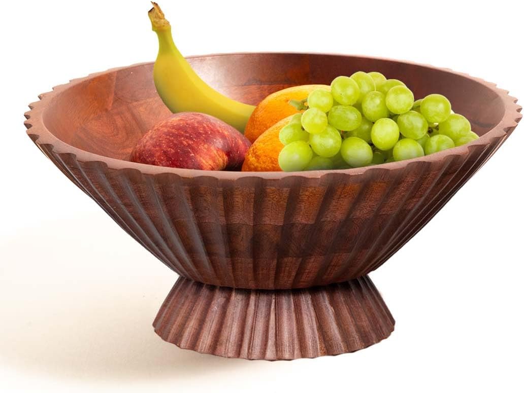 Folkulture Wooden Fruit Bowl for Kitchen Island | (11") Countertop or Eco Friendly Decorative Centerpiece Table Decorations | Decorative Bowls, Fruits Tray or Fruit's Holder for Kitchen Counter Decor