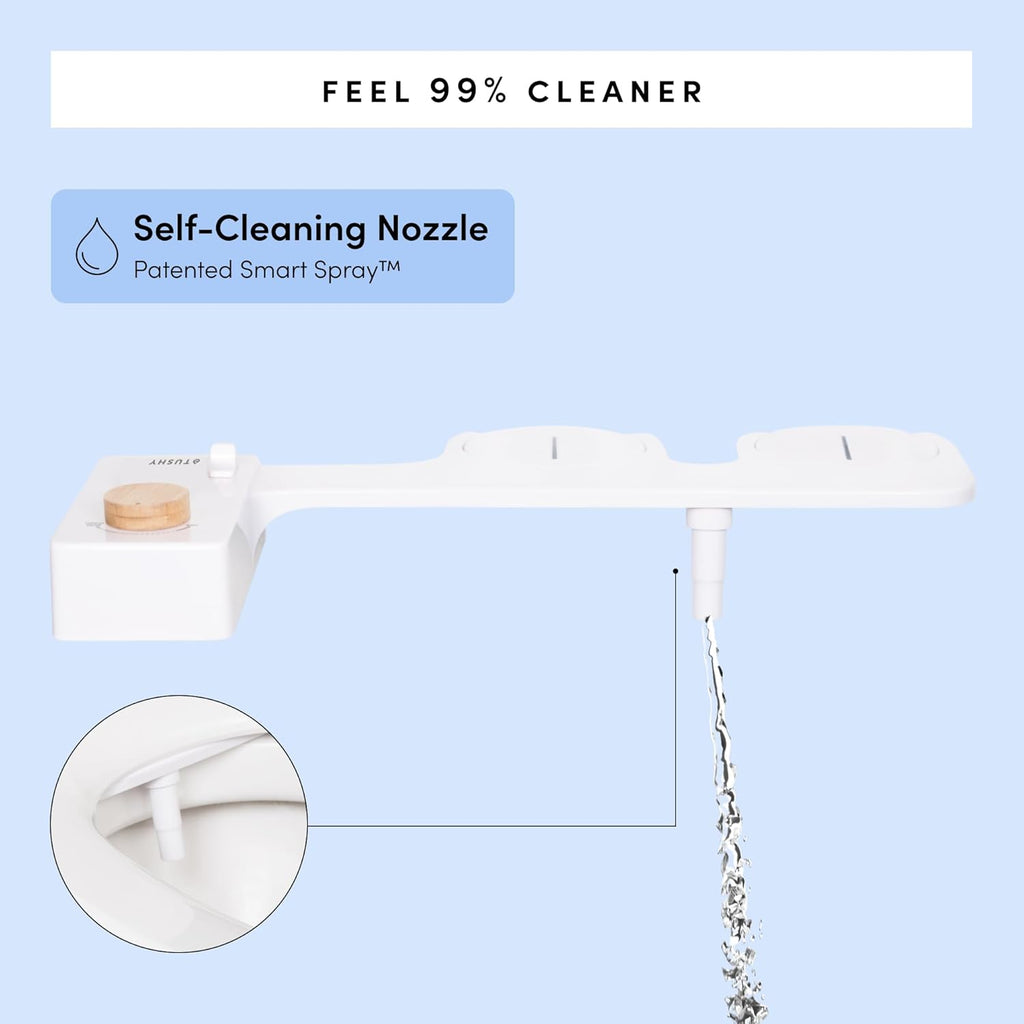 TUSHY Classic 3.0 Bidet Toilet Seat Attachment - A Non-Electric Self Cleaning Water Sprayer with Adjustable Water Pressure Nozzle, Angle Control & Easy Home Installation (White/Gunmetal)