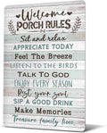 Heuhuww Heuhuww Welcome Porch Rules Tin Sign,Vintage Patio Wall Art Decor,Outdoor Rustic Farmhouse Home Patio Backyard Decor12" x 8"(H20)