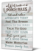 Heuhuww Heuhuww Welcome Porch Rules Tin Sign,Vintage Patio Wall Art Decor,Outdoor Rustic Farmhouse Home Patio Backyard Decor12" x 8"(H20)