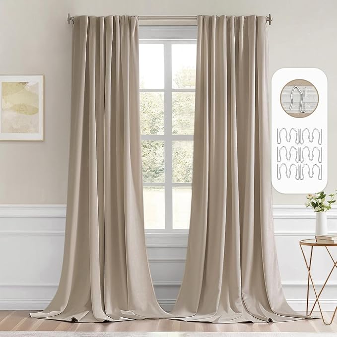MIULEE Taupe Back Tab Blackout Curtains 52x108 Inch Long 2 Panels Set | Rod by MIULEE