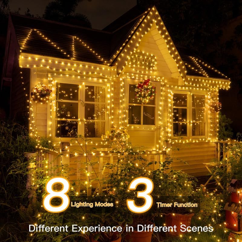 Ollny Christmas Lights Outdoor, 393FT 1200 LED IP67 Waterproof Christmas Tree Lights with 8 Modes Remote Timer, String Lights for House Yard Outside Indoor Xmas Decorations Warm White