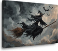 Witch and bat flying Halloween poster suitable for home party wall decoration retro Halloween preppy style wall art canvas print suitable for room decoration24x36in Wood Framed