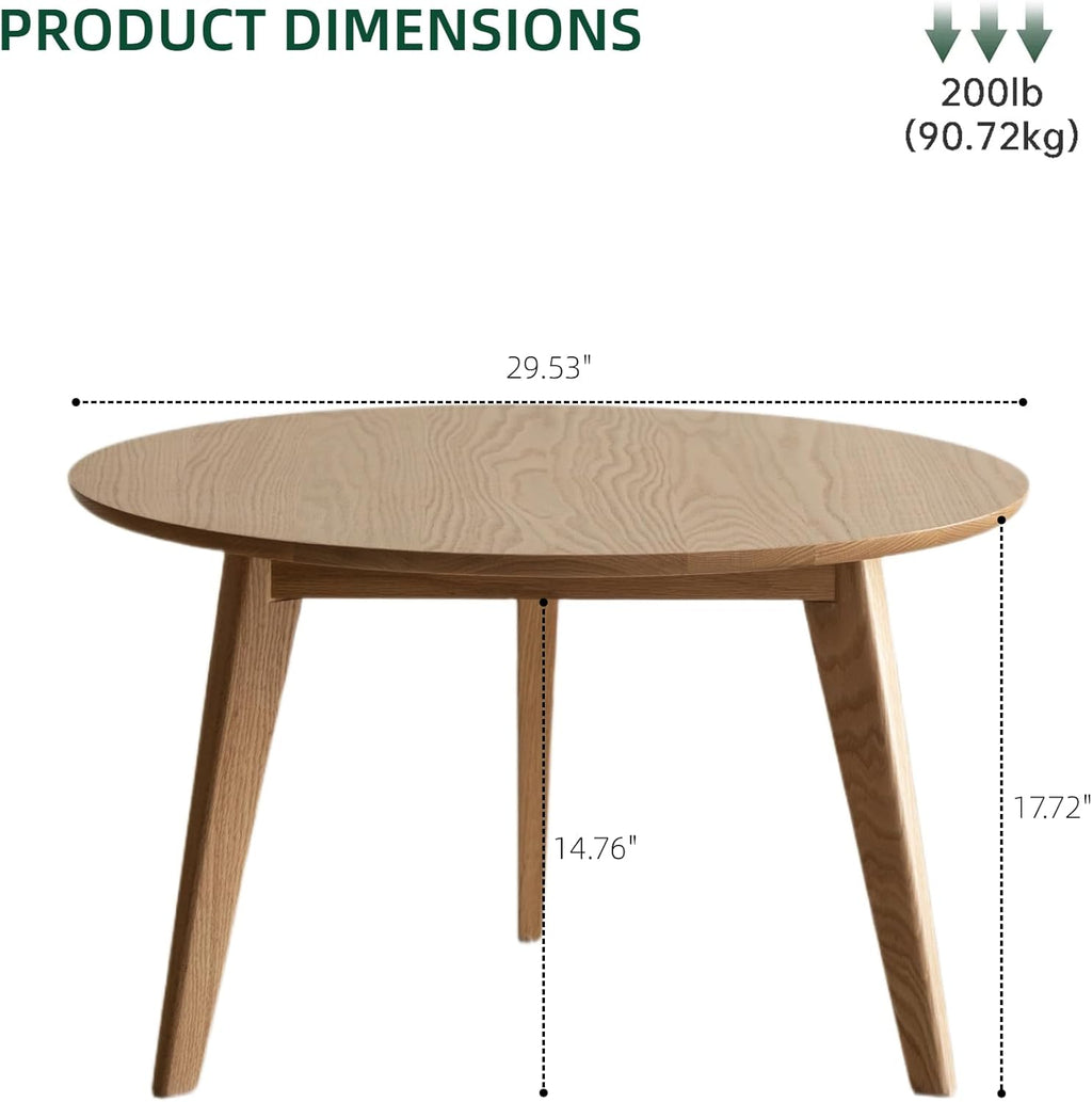 100% Solid Oak Wood Mini Coffee Table, Round Side Table w/Solid Wood Legs, Walnut Mid Century Coffee Table w/Sturdy Frame for Bedroom Balcony Living Room (29.53" D x 17.72" H)