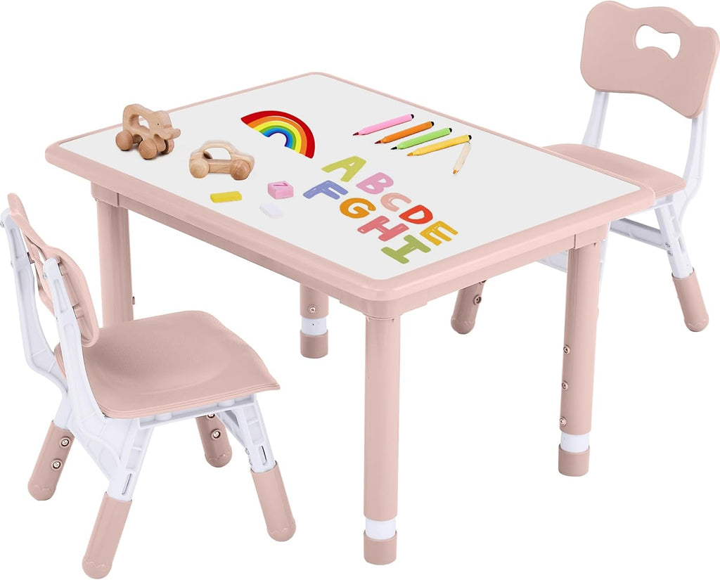 Toddler Table and Chair Set, Height Adjustable-Upgrade Kids Table and 2 Chairs for Ages 3-8, Multi-Activity Toddler Play Table with Graffiti Desktop for Home/Daycare/Classroom