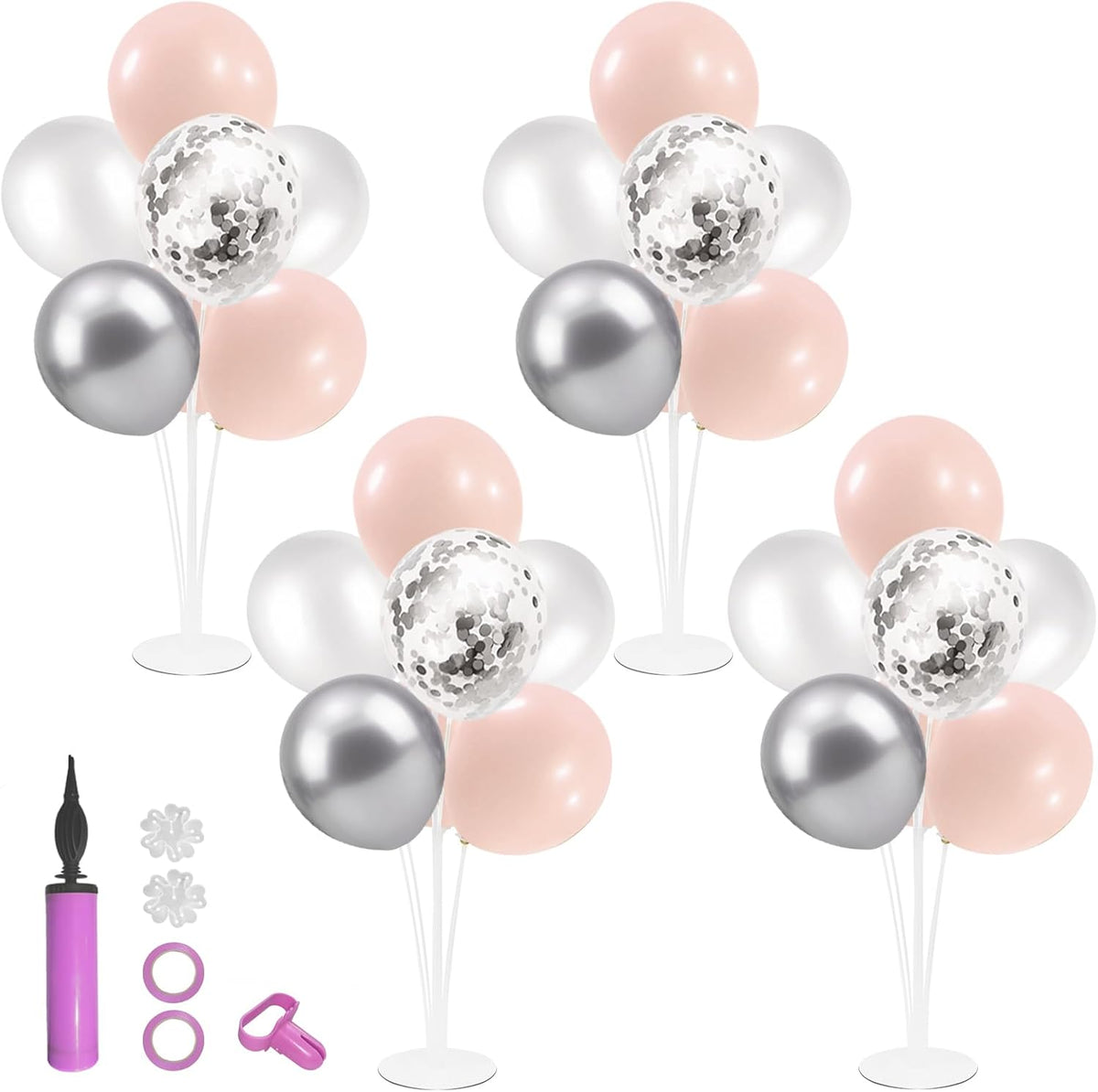 Pink and Silver Balloon Stand Centerpiece Table Decorations for Baby Shower Wedding Engagement Bridal Shower Anniversary Mother's Day Birthday Party Decorations(Pink silver set4)