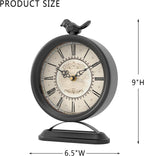 Vintage Table Clock with Bird, European Antique Style Black Mantel Clocks, Desk and Shelf Decor Clock, for Farmhouse, Bedside, Living Room, Bedroom, Gift (9" H x 6.5" W)