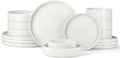 Stoneware Dinnerware Sets for 4 with Pasta Bowl, Onader 16 Piece Plates and Bowls Dish Set, Speckled Kitchen Dishware Dining Ware, Microwave & Dishwasher Safe - Cloud White