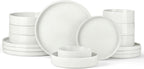Stoneware Dinnerware Sets for 4 with Pasta Bowl, Onader 16 Piece Plates and Bowls Dish Set, Speckled Kitchen Dishware Dining Ware, Microwave & Dishwasher Safe - Cloud White