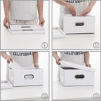 PRANDOM Collapsible Storage Box with Lid [1-Pack] Leather Fabric Foldable Storage Bin Organizer Container Basket Cube with Cover for Home Bedroom Closet Office Nursery White (13.6x9.6x6.9)