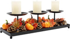 3 Pillar Black Metal Candle Holders for Table Centerpiece, Fall Thanksgiving & Halloween Dining Table, Fireplace Mantel Decor, Tray Candlestick for Living Room Rustic Decorations
