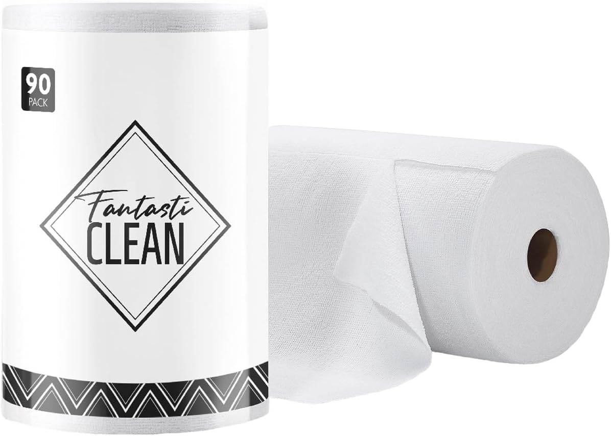 Fantasticlean Microfiber Cleaning Cloth Roll -90 Pack, Tear Away Microfiber Towels, 12" x 12", Reusable, Washable, Scratch Free, Ultra Absorbent Dish Rags for Car, Home, Garage or Shop (White)