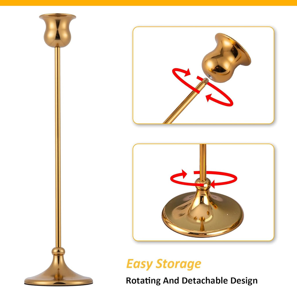 Taper Candle Holder Tall Vintage Metal Candlestick Holders Candle Stick Candelabra for Halloween Thanksgiving Christmas Holiday Wedding (Gold, 1 Set (3 pcs))