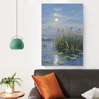 Landscape poster artwork art poster natural landscape painting reed marsh under the moonlight suitable for living room bedroom home wall