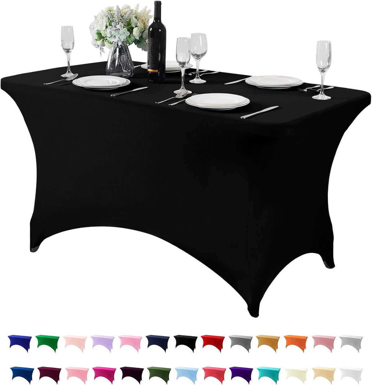 Spandex Table Cover for 4FT or 6ft or 8ft Table Universal Fitted Stretch Tablecloth for Party, Banquet, Wedding and Events-Black