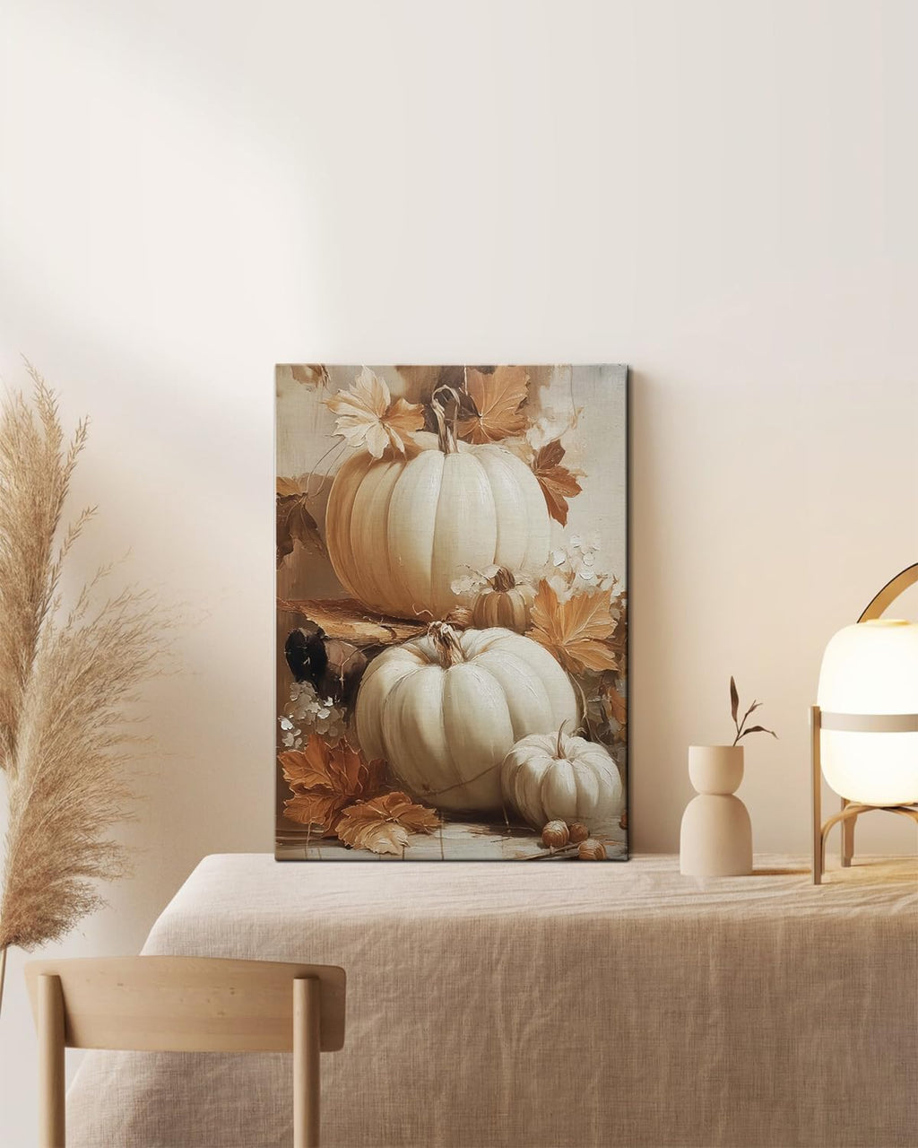 Rustic Autumn Pumpkin Wall Art Decor, Framed Vintage Thanksgiving Decorations, Fall Canvas Wall Art for Home, Kitchen and Living Room, Cozy Fall Decor Picture Print Ready to Hang