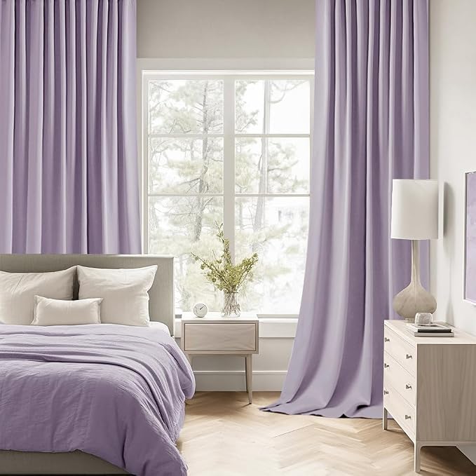 MIULEE Lilac Back Tab Blackout Curtains 52x63 Inches Long 2 Panels Set | Rod - Image 2