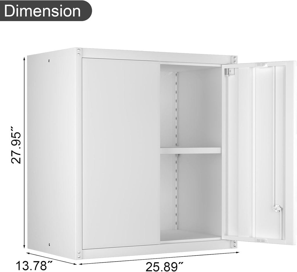 Wall Cabinet,Metal Storage Cabinet with 2 Doors,Locking Wall Cabinets for Office,Home,White