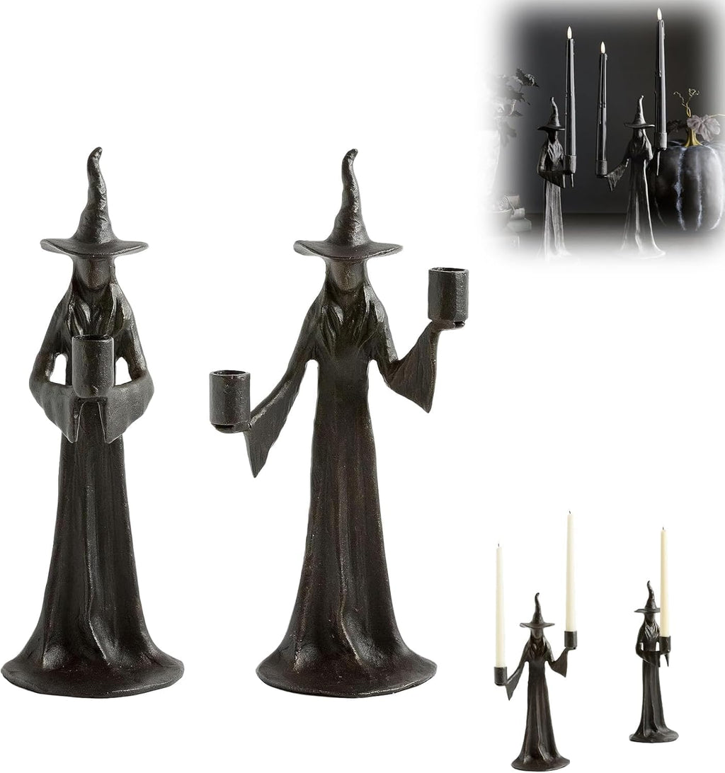 Halloween Witch Candle Holder,Handmade Black Witchs Statue, for Placement in The Table, Witch Halloween Decorations, Window Display