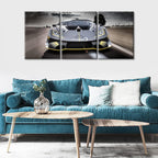 TUMOVO Wall Decor Gray Sports Car on the Road Canvas Wall Art Supercar Modern Artwork for Office Speed Racing Car Picture Print on Canvas 3 Panels Framed Ready to Hang for Living Bedroom, 36" Wx16 H