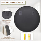 BEAUTYPEAK 30 Inch Round Mirror, Metal Frame Circle Mirror, Wall Mounted for Entryway, Bathroom, Vanity, Living Room, Black