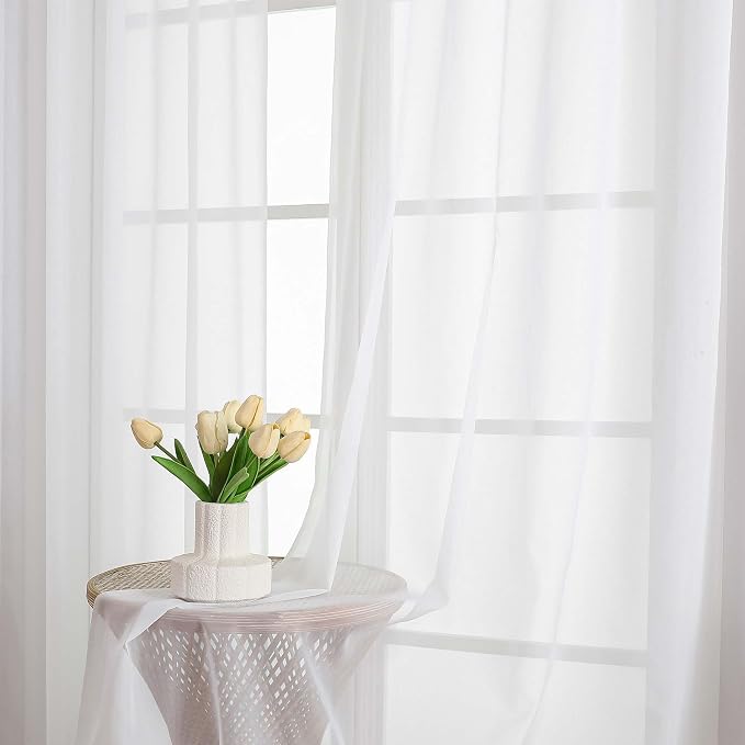 White Sheer Curtains 78 Inches Long 2 Pcs, Elegant Window Treatments Light - Image 8