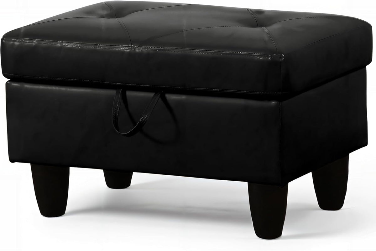 Ottoman Rectangular Storage Ottoman Bench, Faux Leather Footrest, Coffee Table, Stool Footstool with Hinged Lid for Living Room, Bedroom, Entryway, Black, 28.5"x19"x17.5"