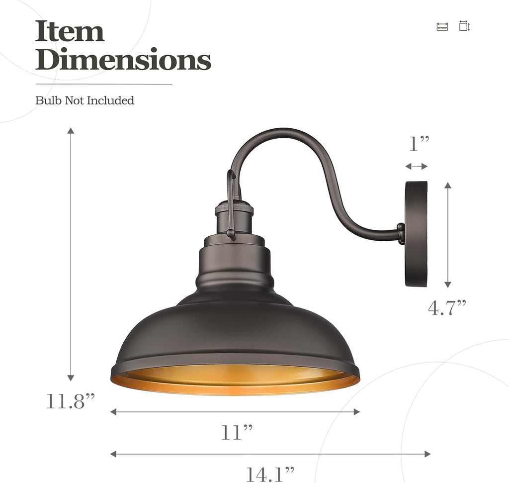 zeyu Gooseneck Wall Lights 2 Pack, 11 Inch Farmhouse Barn Light Fixtures Indoor and Outdoor, Metal Dome Shade in Oil Rubbed Bronze Finish, 016-1B-2PK ORB