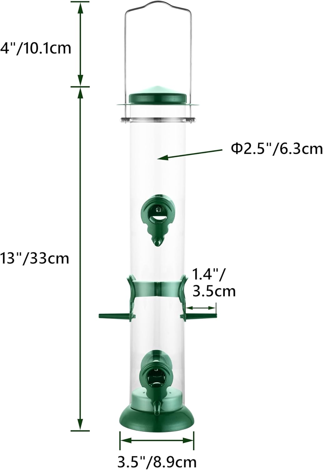 Metal Tube Bird Feeders for Outdoors Hanging,Finch Feeders for Outside,Chew-Proof Hanging Birdfeeder,Squirrel-Proof 6 Ports Bird Feeder 13 Inch,Anti-Rust,Green,1 Pack(Seed is not Included)