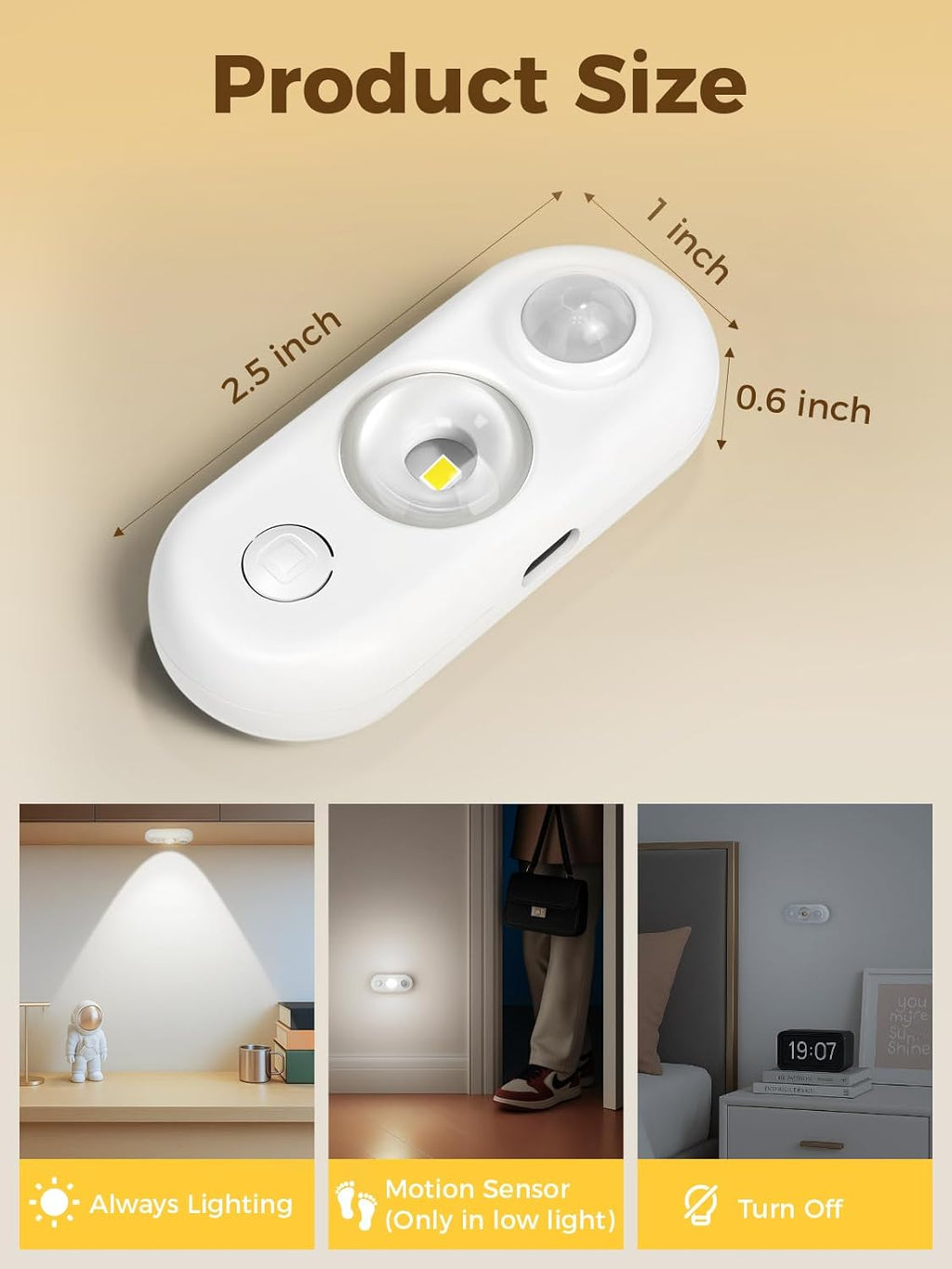 LED Motion Sensor Puck Lights, Under Cabinet Lighting, Indoor Rechargeable Wireless Cabinet Light, Dimmable Magnetic Stick-On Night Lights for Closet, Kitchen, Stairs, 6000K Daylight White 6-Pack