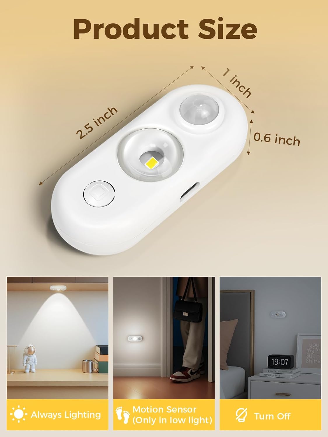 LED Motion Sensor Puck Lights, Under Cabinet Lighting, Indoor Rechargeable Wireless Cabinet Light, Dimmable Magnetic Stick-On Night Lights for Closet, Kitchen, Stairs, 6000K Daylight White 6-Pack