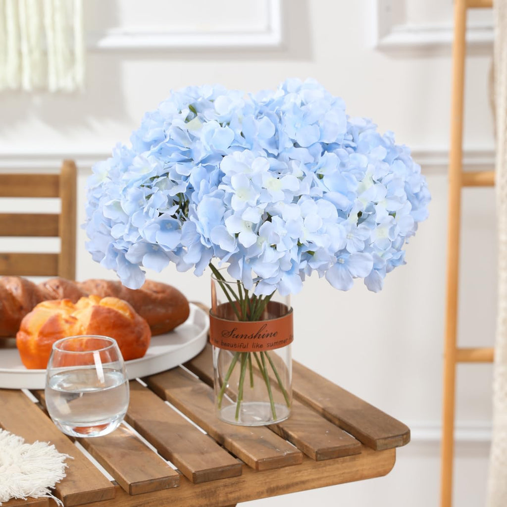 Tifuly Hydrangea Artificial Flowers -12 pcs Realistic Fake Hydrangea Silk Flowers with Stems Faux Hydrangea Flowers Heads for Office Home Party Wedding Centerpiece DIY Floral Decor(Sky Blue)
