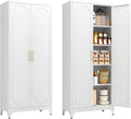Metal Storage Cabinet with Doors and Shelves, 75 Inch Tall Kitchen Pantry Cabinet, Pantry Cabinets for Kitchen Storage, Freestanding Cupboard for Living, Dining Room, White, Assembly Required