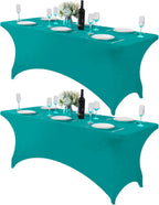 2Pack Spandex Table Cover for 6Ft or 4fT or 8ft Table Universal Fitted Stretch Tablecloth for Party, Banquet, Wedding and Events-Turquoise