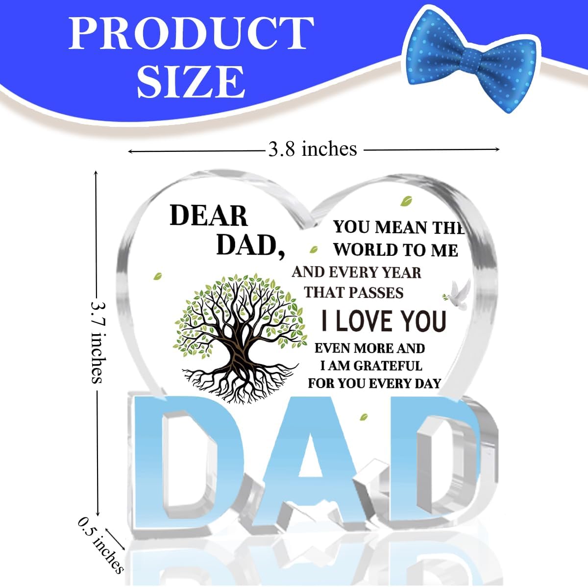 Best Dad Ever Gift from Daughter Son - Acrylic Heart-Shaped Plaque Father’s Day Birthday Gift - Unique Keepsake Desk Decor with Personalized Message
