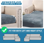 H.VERSAILTEX Velvet Stretch Sectional Couch Covers - 4 Piece Sofa Seat Cushion Set - L Shape Separate Cushion - Both Left/Right Couch Chaise Cover - Large Sofa 3 Seater + 1 Chaise, Stone Blue