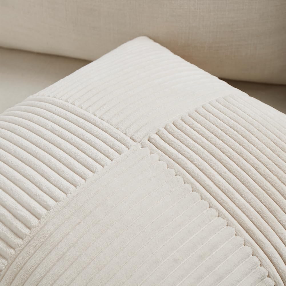 Fancy Homi 2 Packs Cream Decorative Throw Pillow Covers 22x22 Inch for Living Room Couch Bed Sofa, Rustic Farmhouse Boho Home Decor, Soft Corss Corduroy Patchwork Accent Square Cushion Case 55x55 cm