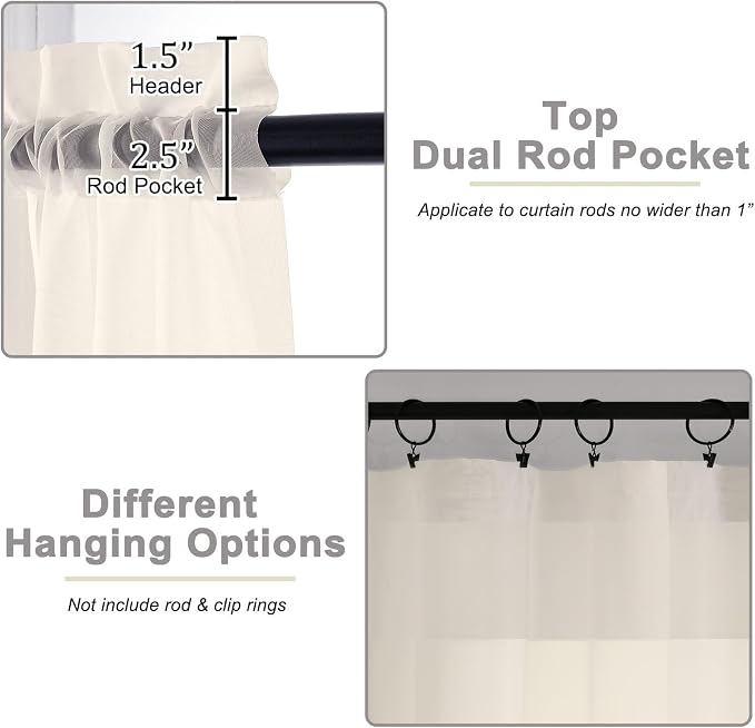 Cafe Curtains 36 Inch Length Tier 2 Pieces, Modern Soft Airy Sheer Kitchen - Image 4